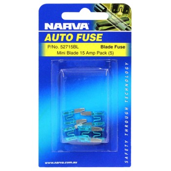 Narva Mini Blade Fuse, 5 Pack - 15 AMP